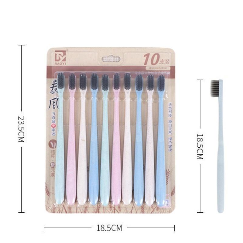 10 Pieces / Set of Wheat Straw Bamboo Charcoal Toothbrush Adult Super Fine Soft Hair Small Head Toothbrush 10 Family Wear