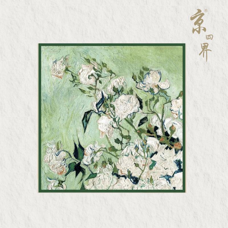 Jingsijie White Rose 100% Mulberry Silk Scarf