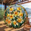 2D Flat Acrylic Garden Round Wall Hanging Decoration Sign, Daffodil Spring Sun Catcher, Nurseries, Vintage Home Decor Wall for Bar Kitchen