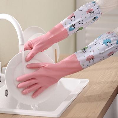 Long Sleeves Elastic Band Mouth Rubber Gloves Non-Slip Kitchen Cleaning Tool  Chore