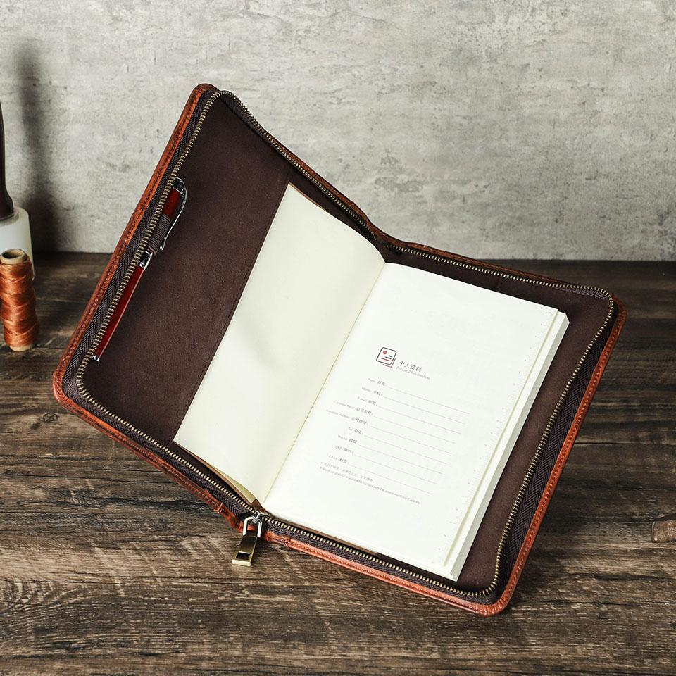 A5Laptop Notebook Case Handmade Genuine Leather With Multiple Card Fountain Pen Positions School Office Supplies Stationery