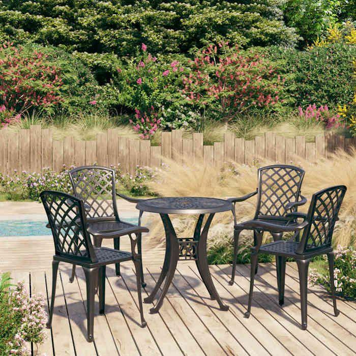 Exclusive House - 5 Pcs Bistro Set Cast Aluminum Black