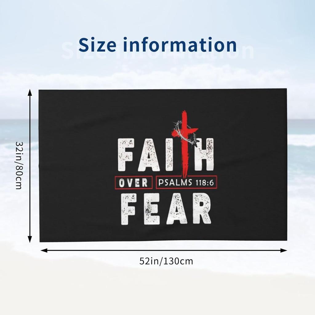 Beach Towel Oversized, Jesus Christian Faith Cross Over Fear Microfiber Bath Towel Vintage Beach Blanket Lightweight Thin Towels