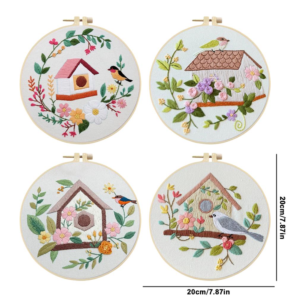 4 Pack Scenery DIY Stitches Kit with Embroidery Hoop Embroidery Stitches Practice Kit 30x30cm for Adult Beginners Gift for Women