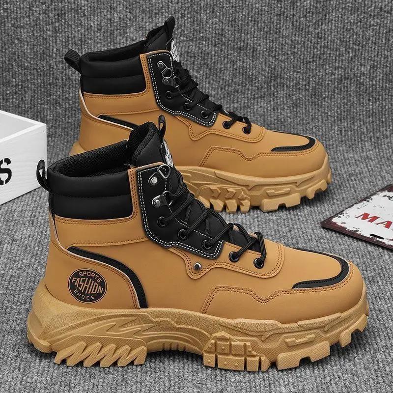 

Men Boots Cotton Boot Platform Autumn British HighTop Retro Thick Sole Lace Up Comfort Anti Slip Sport Mountaineering Boot 2025 39 хакі