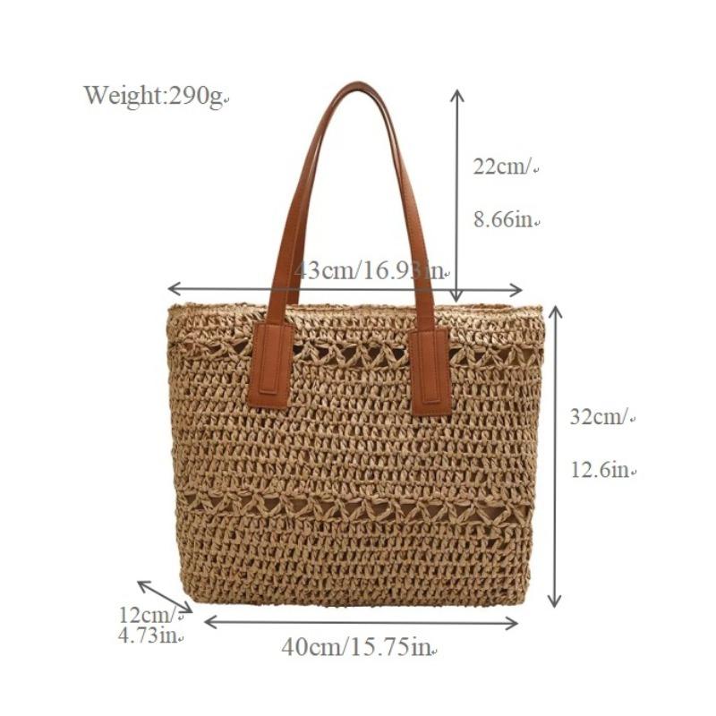 

Versatile hollow straw bag shoulder hand-woven bag large capacity tote bag seaside vacation beach bag women welt zipper хаки