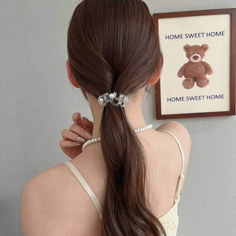 4PCS Telephone Line Hair Loop Does Not Damage Hair Rubber Band Hair Accessories Female Headwear Pearl Telephone Line Rope
