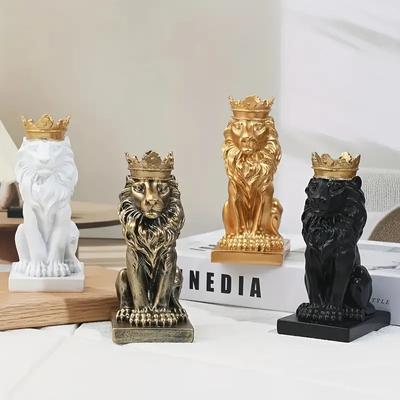 Kreativní socha lva Socha lva s korunou Ručně vyráběné umění Dárek Dekorace pro domácnost a kancelář Obývací pokoj Stůl Domácí dekorace
