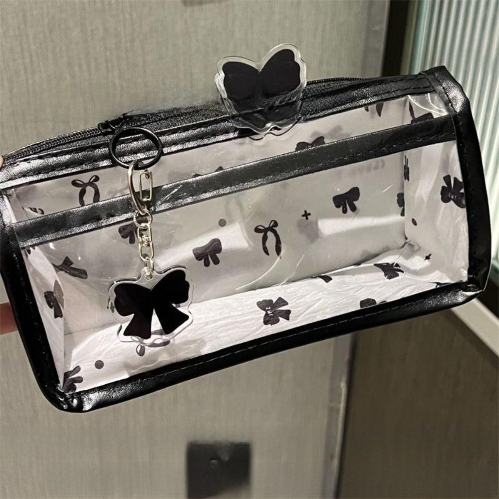 Cartoon Cute Cat Bow Pencil Case Transparent Large Capacity Stationery Bag Student Stationery Organizer Gifts