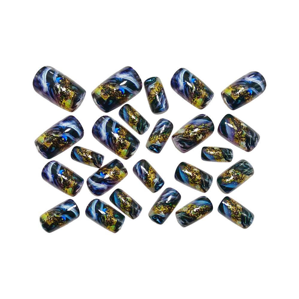 Elegant Gold Foil Blended Manicure Wearable Nail Tips - Chic Dark Style Fake Nail Stickers