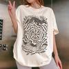Women's Tops Wolf and Stag Linocut T Shirt Men Tee Cotton Unisex Vintage Norse Vegvisir Forest Mystical Animal