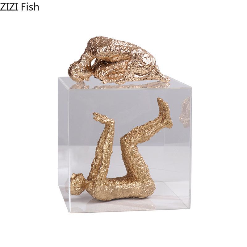 Minimalist Abstract Character Resin Statue Acrylic Display Box Desk Decoration Creative Figures Sculpture Room Aesthetic Decor