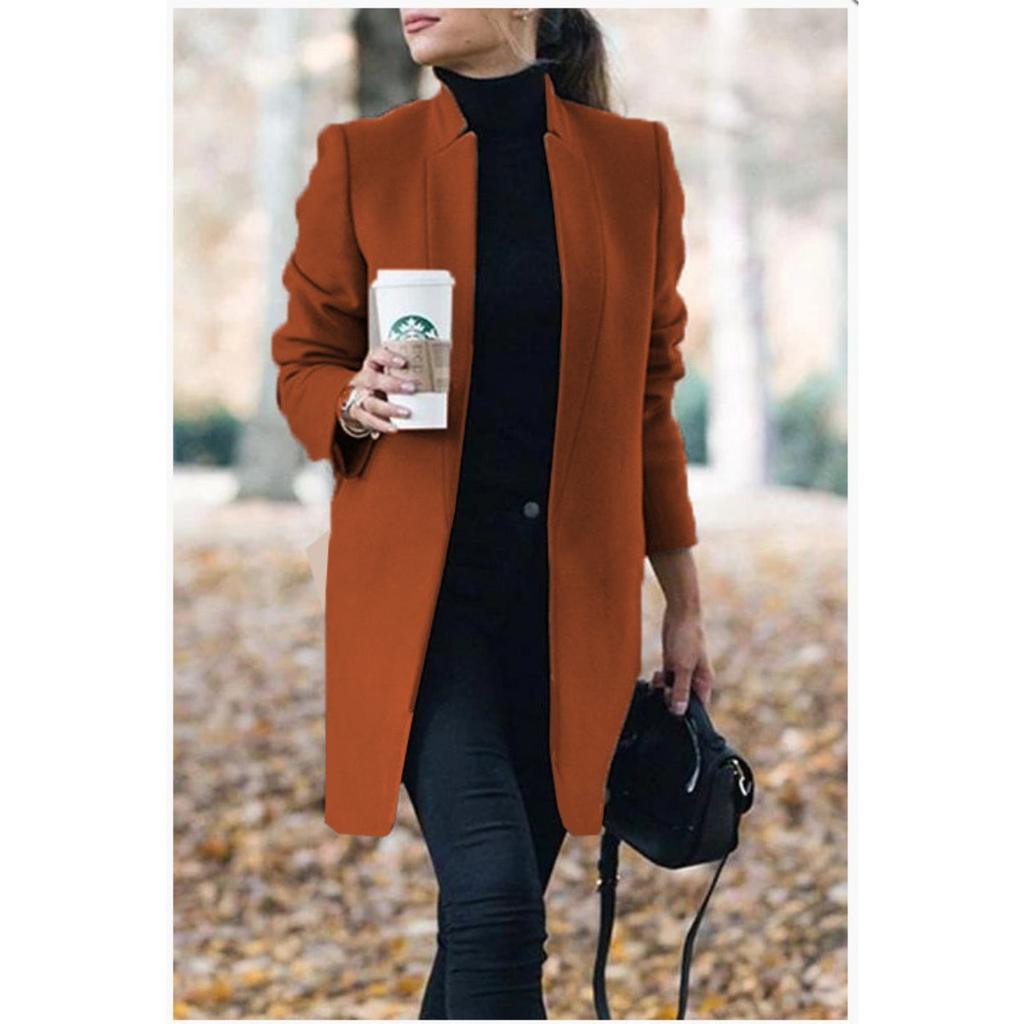 Autumn Winter New Women's Solid Color Stand Collar Woolen Coat, European American Fashion Outerwear