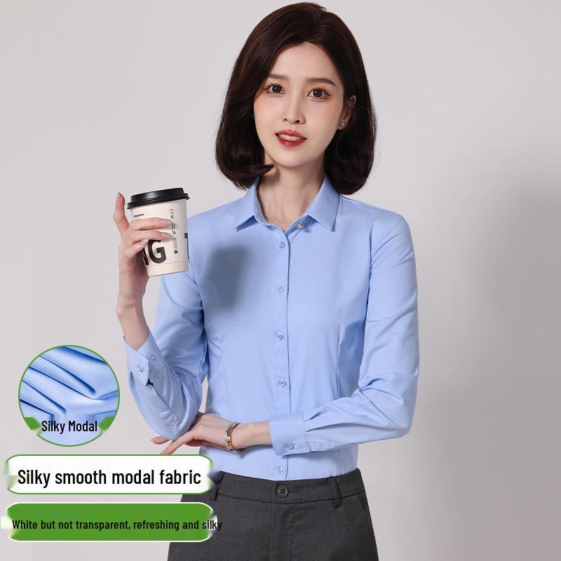 Women's Long Sleeve Professional White Stretch Shirt for College Students and Teachers