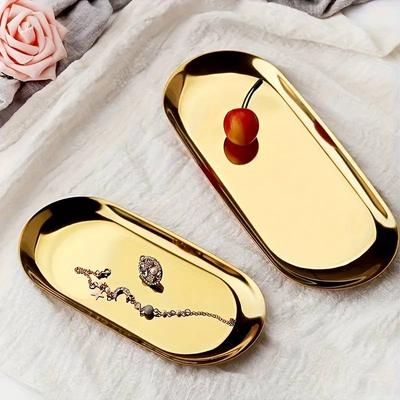 Stainless Steel Gold Dining Plate Dessert Plate Nut Fruit Cake Tray Snack Kitchen Plate Western Steak Kitchen Plate Dish Tray