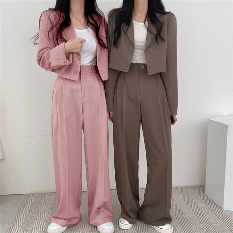 Women's Khaki Summer Suit Set: High Waist, Slimming Straight-Leg Pants, Professional Slim Fit, Versatile Temperament