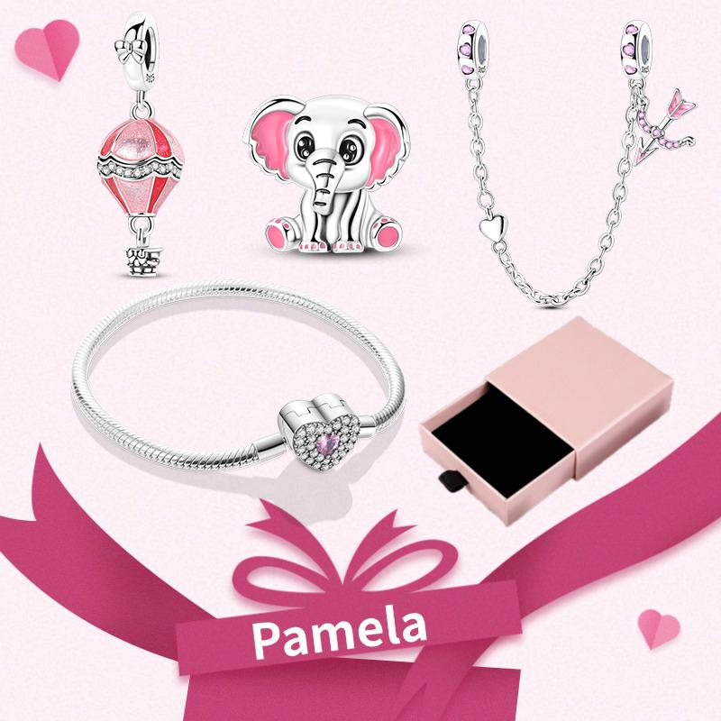 Pink Heart Charm Set 925 Original Silver Charms Bracelet With Gift Box For Women Wedding Anniversary Jewelry Gift 4pcs/lot