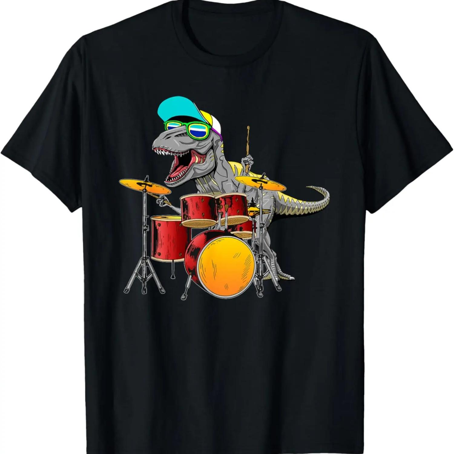 

Отличная футболка с дизайном T-Rex, играющего на барабанах S чёрный