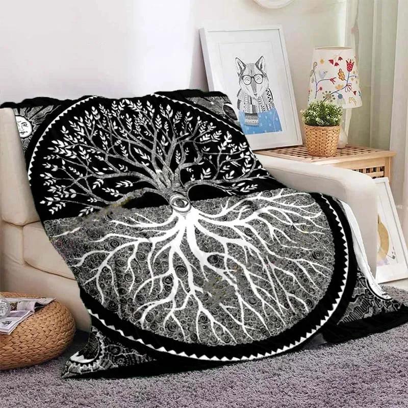 Eule keltisch-wikingerfarbene Decke Lebensbaum wiccanische Flanelldecke weiche warme Decke Sofa Bett Stuhl Dekoration für Familie Camping Geschenke