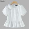 ZANZEA Dames Casual Ronde Hals Zomer Korte Mouw Print Blouse