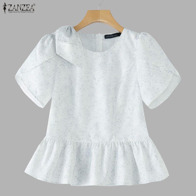 ZANZEA Dames Casual Ronde Hals Zomer Korte Mouw Print Blouse