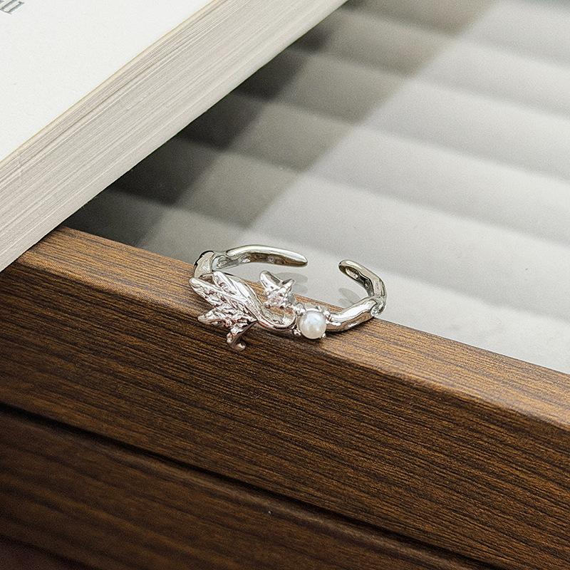 

Light Luxury Silver Diamond-Encrusted Zircon-Sized Bead Open Ring, Gently Stacked And Worn Niche Light Luxury High-End Simple Ring Adjustable opening