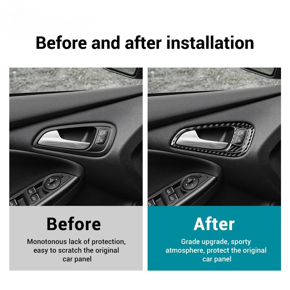 Real Soft Carbon Fiber Sticker Car Inner Door Handle Panel Trim For Ford Focus SE RS ST Ecoboost 2015 2016 2017 2018 LHD RHD
