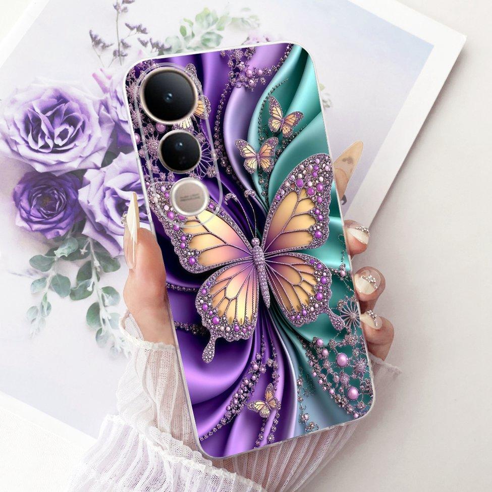 Clear Casing For Vivo V2440 Cover For Vivo V50 Lite 5G Case Cute Cat Fashion Butterfly 2D Painted Soft TPU