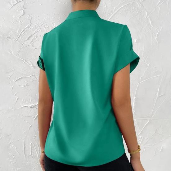 Damen Sommerhemd Lässig Blumendruck Asymmetrischer Streifen Kurzarm Pendeln Stehkragen Einreihig Sommerbluse Damenbekleidung