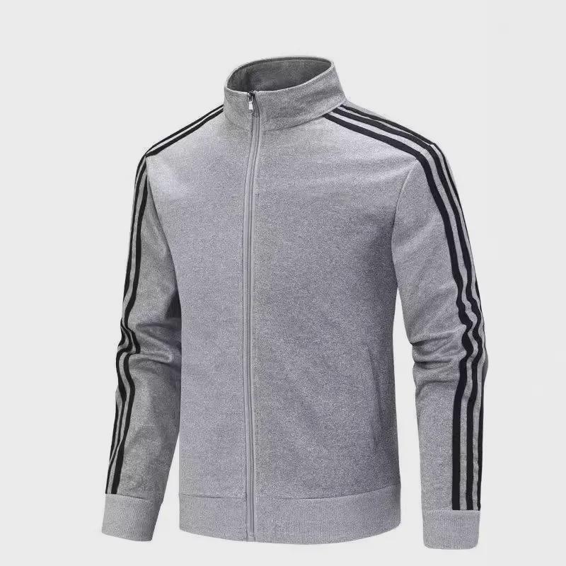 Hanorac Sport Casual Larg cu Trei Bare: Jachetă la modă de culoare uni cu guler înalt pentru primăvară și toamnă