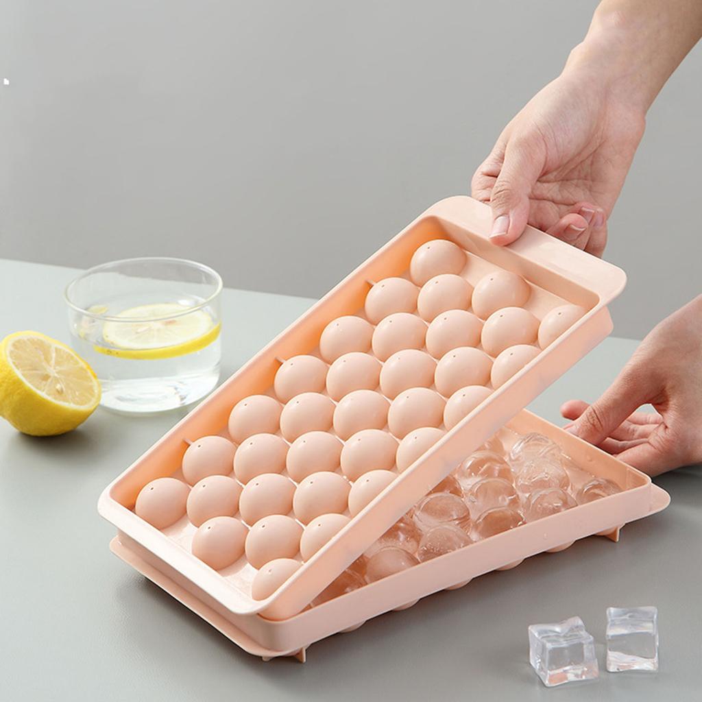 33 Grid Ice Cube Tray Easy Release Flexible Ice Cube Mold with Lid for Cocktail Freezer Pink
