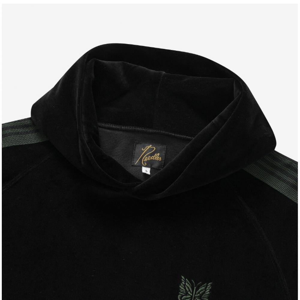 Needles Pu279 C blaCk Velour traCk Hoodie For Men