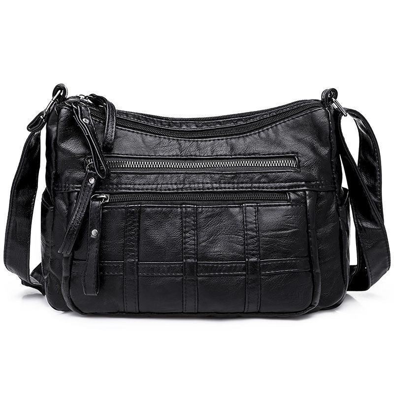 Black Winter Style Washed Leather Luxury Handbags Women Bags Designer Ladies Shoulder Crossbody Bags For Women