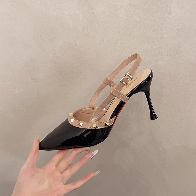 Fashion 2025Luxury Women's Shoes Brand Woman Sandals Rivets Summer Designer  High Heels Shoes Female Leather Pointed Toe Pumps Fashion