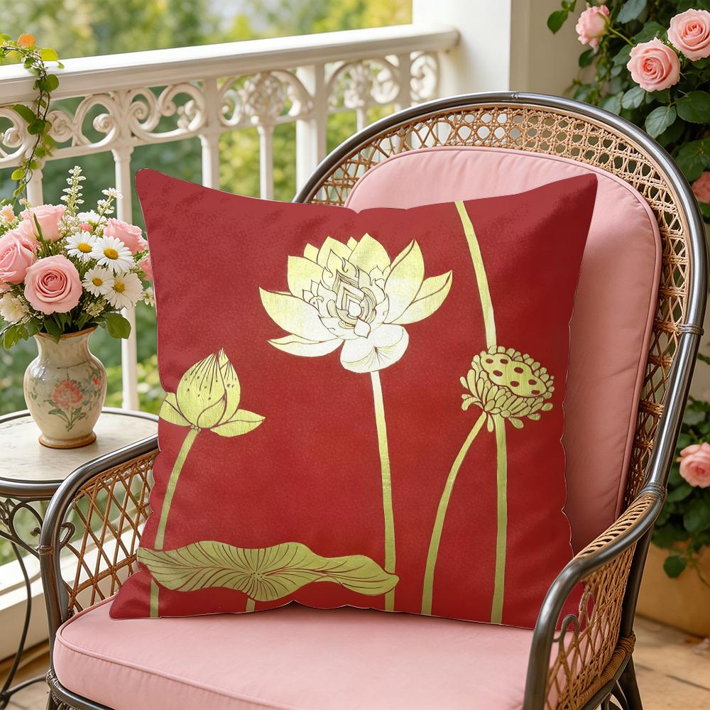 Golden Lotus Cushion Cover Soft Plush Throw Pillow Cover DoubleSided Decorative Cushion Case Sofa Bedroom Home Decor
