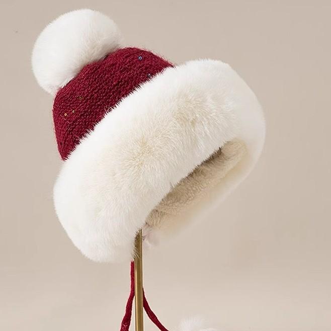 Imitation Fur Shows The Face with Small White Rabbit Fur and Velvet Lei Feng Hat for Women In Winter Cycling Warm Windproof Ear Protection Ski Hat