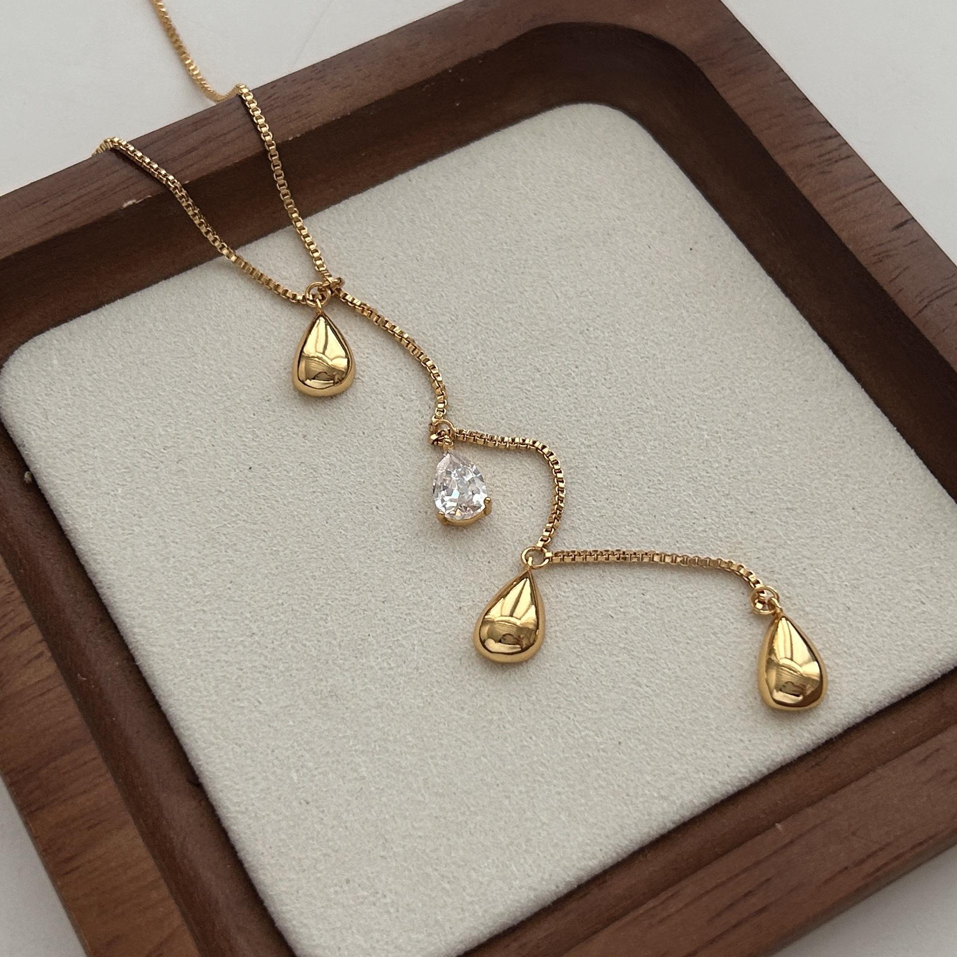 Raindrop Necklace, Simple Commuting, High-End Necklace Temperament, Metal Collarbone Chain, Retro Temperament, Light Luxury And Exquisite