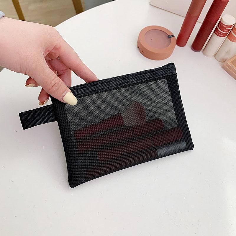 Travel Black Makeup Brush Case Cosmetic Toiletry Bag Organizer for Men Women Beauty Mesh Kit Pouch Wash Storage Accessories