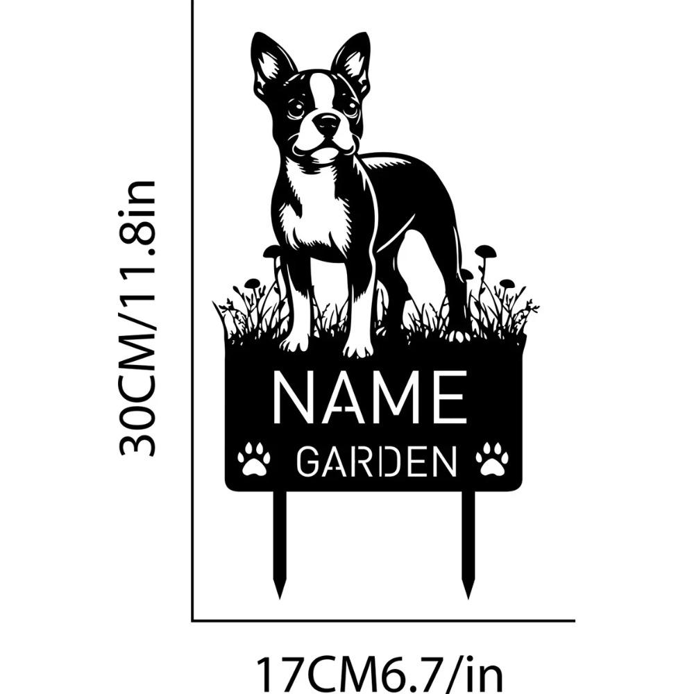 Picchetto Giardino Commemorativo Cane Boston Terrier Personalizzato Marcatore Tomba in Metallo Ricordo Regalo di Condoglianze