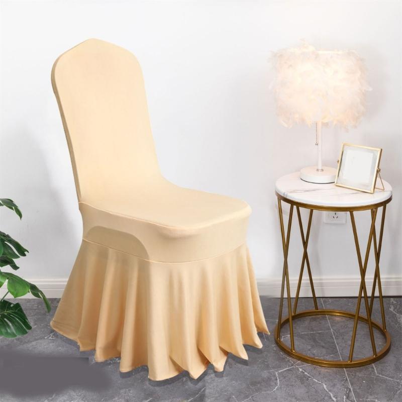 Elastic Dining Chair Cover Sun Skirt Smooth Milk Silk Fabric Breathable Seat Protectors For Wedding Decoration Hotel