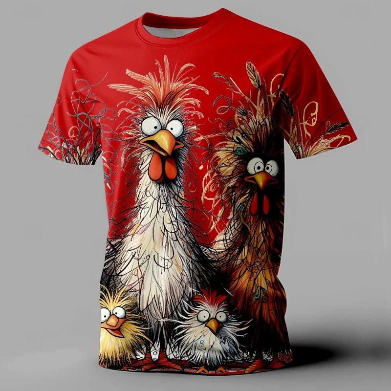 Funny Men's T Shirt Animal Chicken Print Summer Casual Short Sleeve Tee Street Fashion O-Neck Pullover Men's Oversized Clothing
