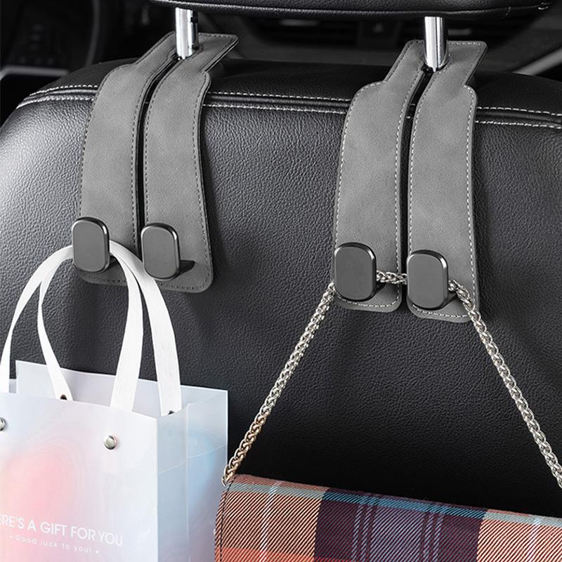 Suede Dual Hooks Universal Car Seat Back Headrest Hook Bag Bottle Sundries Storage Hanger Car Vehicle Organizer Holder Mount Auto Interior Accessories