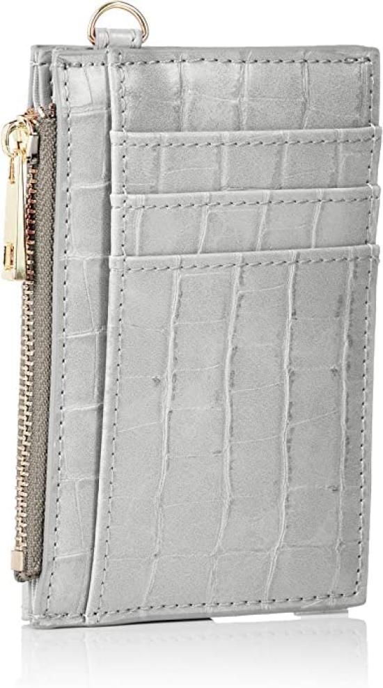 Legato Largo Crocodile Embossed Pass Pouch with Reel, LJ-G0843Z, Women's, Light Gray