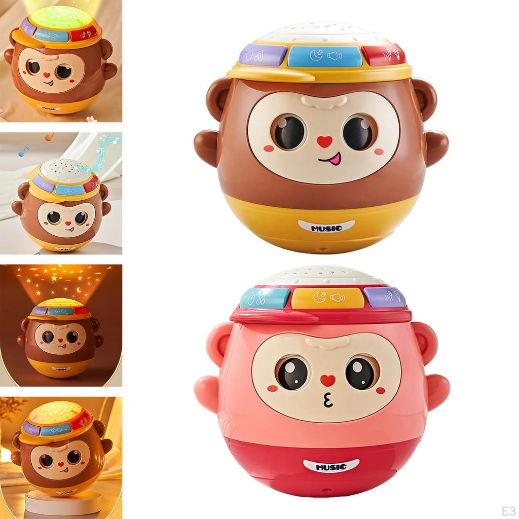 Tumbler Hand Drum Favor Gift with Light Music Beat Monkey Shape Early Educational Montessori