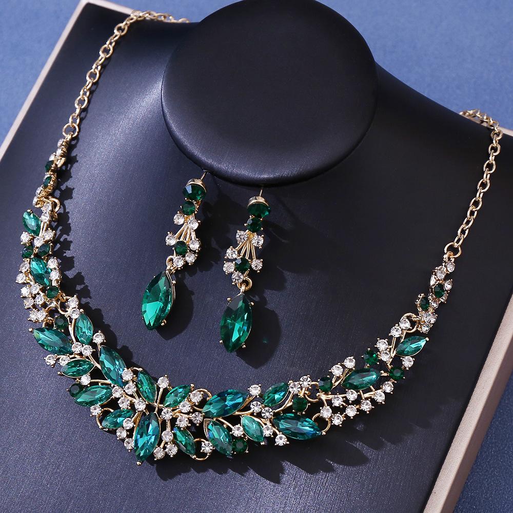 DIEZI 5 Farben Luxus Kristall Diadem Halskette Ohrringe Für Frauen Hochzeitsparty Elegant Braut Braut Strass Krone Accessoires