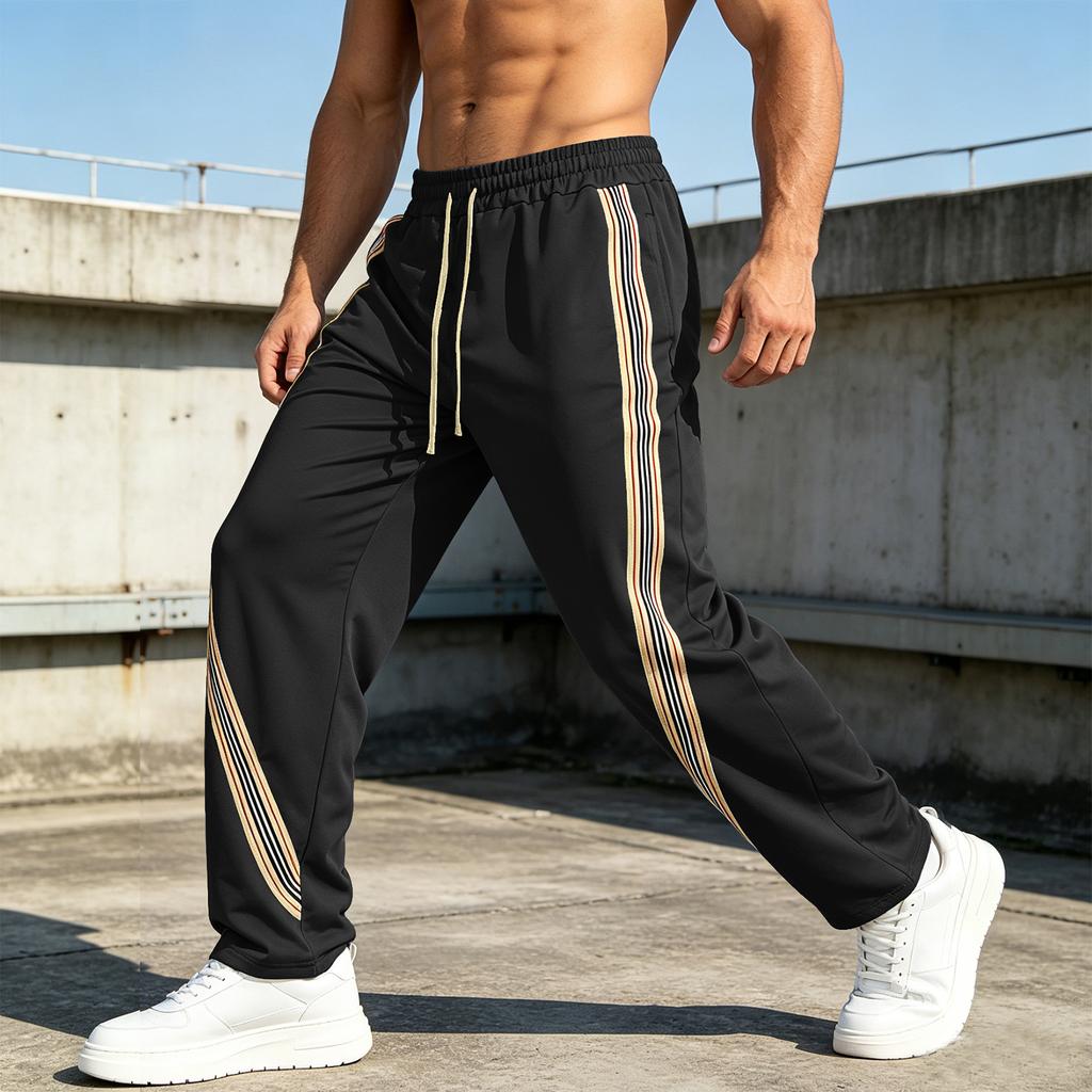 Men's Striped Athletic Sweatpants Loose Fit Straight Leg Track Pants with Elastic Waistband and Drawstring for Casual Wear