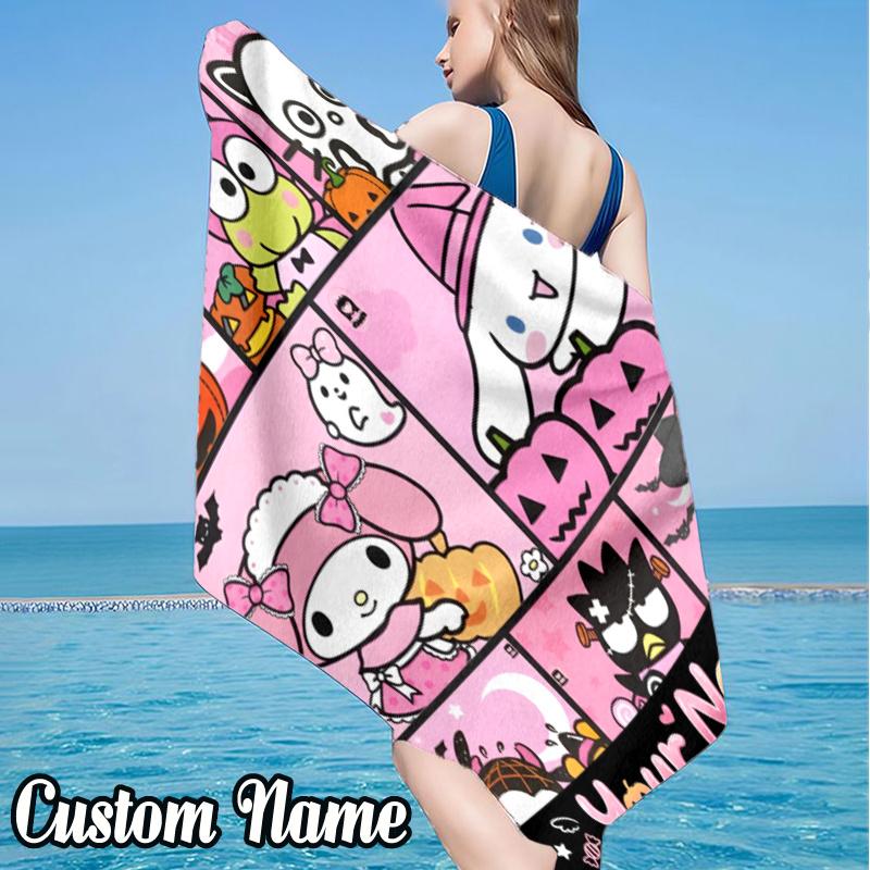 Custom Name Anime Cat Beach Towel - Soft, Ultra-Absorbent Microfiber, Lightweight, Perfect for Beach, Parties, Travel, Camping