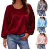 Women Long Sleeve Blouse Solid Color Round Neck Loose Fit Tops Casual Wear for Work Party Date