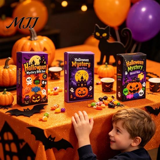Squeeze Stress Ball Halloween Toy Advent Calendar, 24 Day Ghost Pumpkin Fidget Decompression Toys Set, Collectible Figures Gift Box for