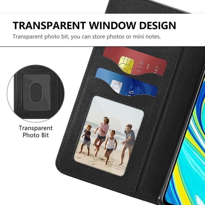Coque pour Redmi Note 9Pro - Effet Cuir Noir - Protection Renforcée - Fermeture Magnétique - Inclus Verre Trempé
